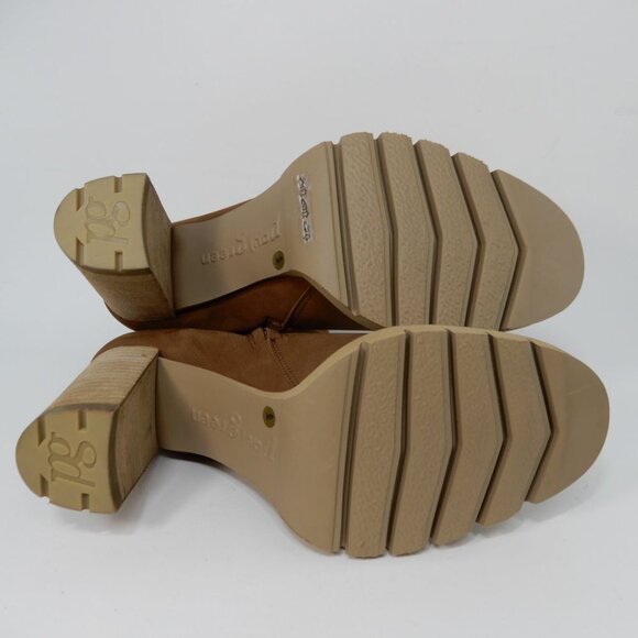 Paul Green Selma Lug Sole Bootie Ankle Boots US 8.5 Buckle Moto Tan Nubuck NEW - Picture 11 of 13